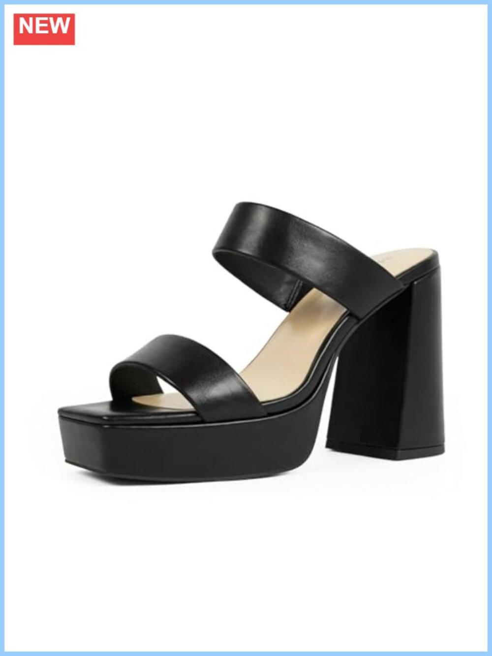 Platform Heels for Women Square Open Toe Chunky Block Heel Two Strap Sandals